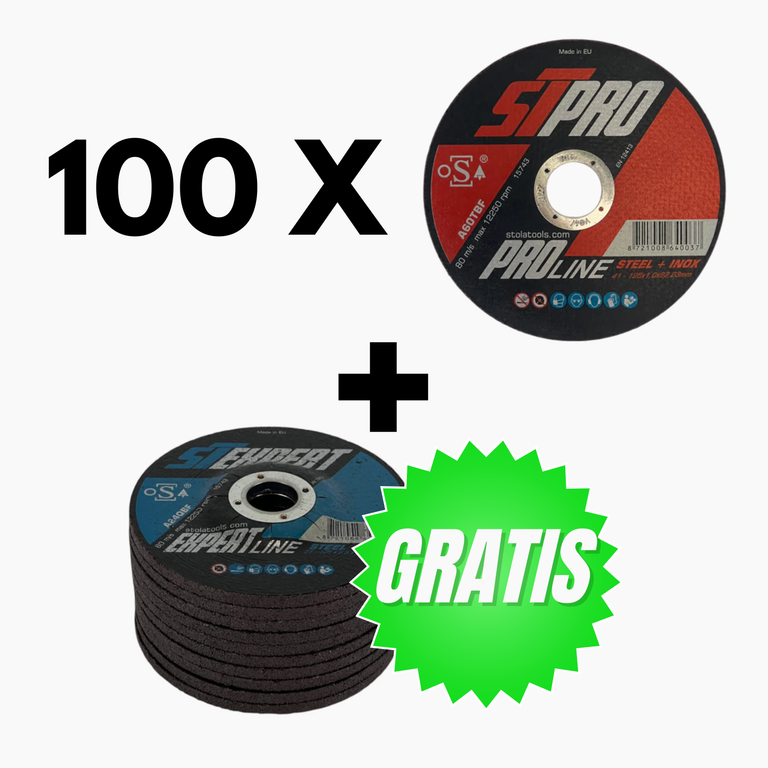 100 x Doorslijpschijf ST Pro 125 x 1,0 mm + Gratis 10 x Afbraamschijf 125 x 6,5 mm OP=OP!
