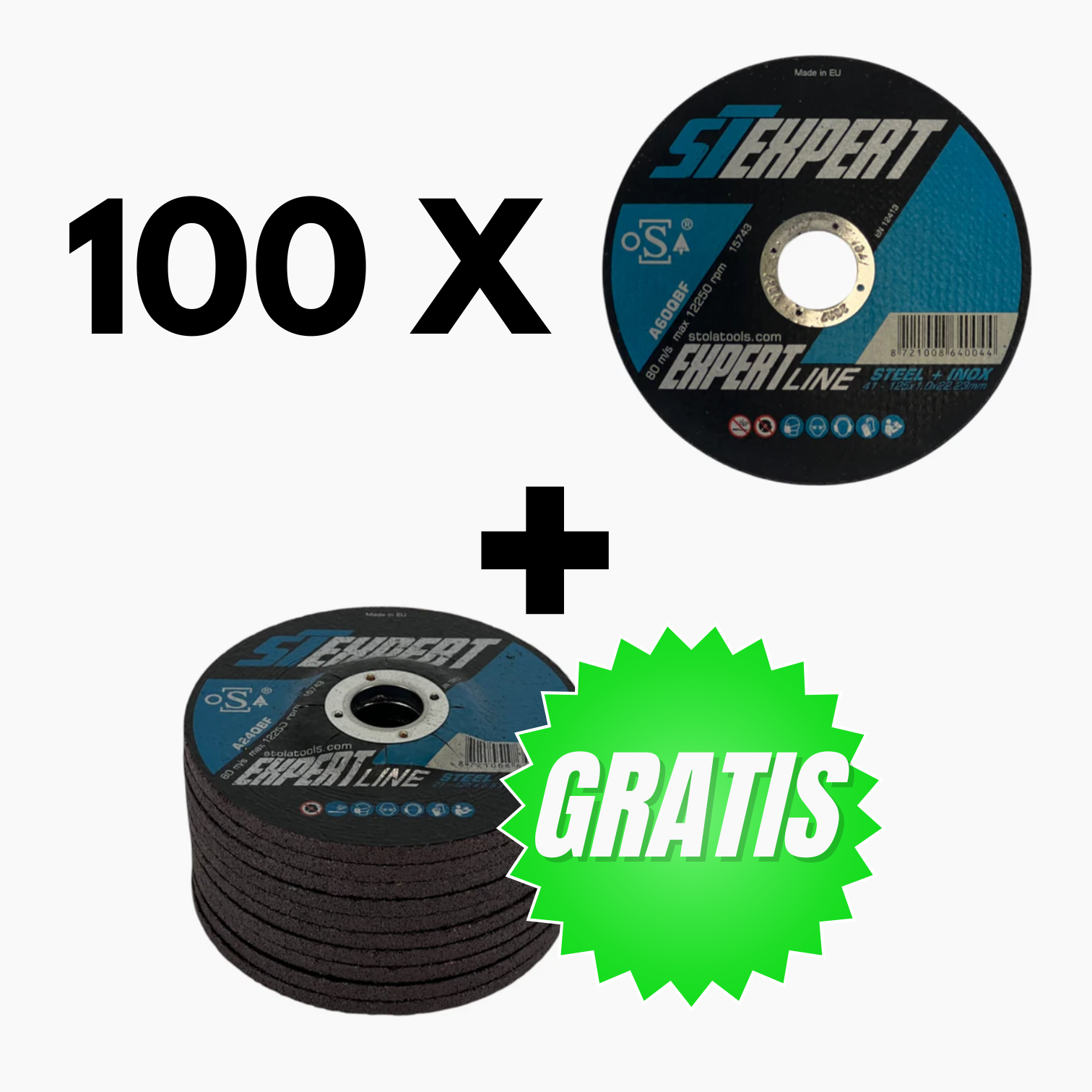 100 x Doorslijpschijf ST Expert 125 x 1,0 mm + Gratis 10 x Afbraamschijf ST Expert 125 x 6,5 mm OP=OP!
