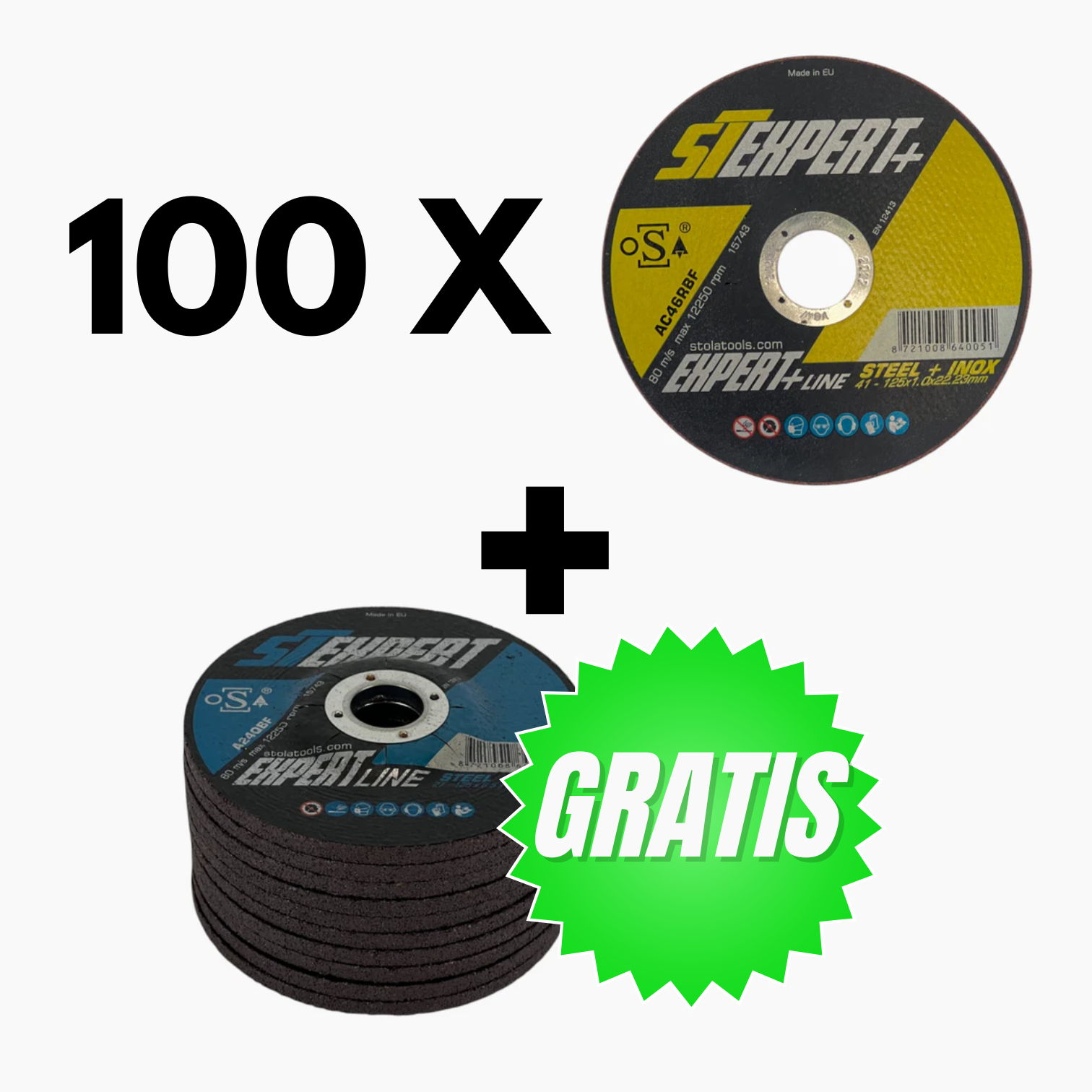 100 x Keramische doorslijpschijf ST Expert+ 125x1,0 mm + Gratis 10 x Afbraamschijf ST Expert 125 x 6,5 mm OP=OP!