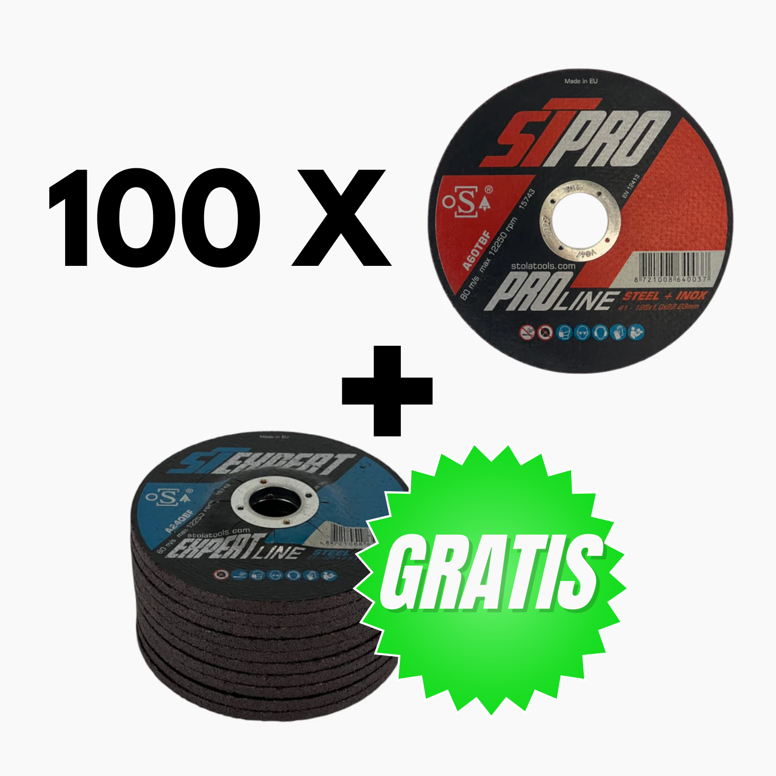 100 x Doorslijpschijf ST Pro 125 x 1,0 mm + Gratis 10 x Afbraamschijf 125 x 6,5 mm OP=OP!