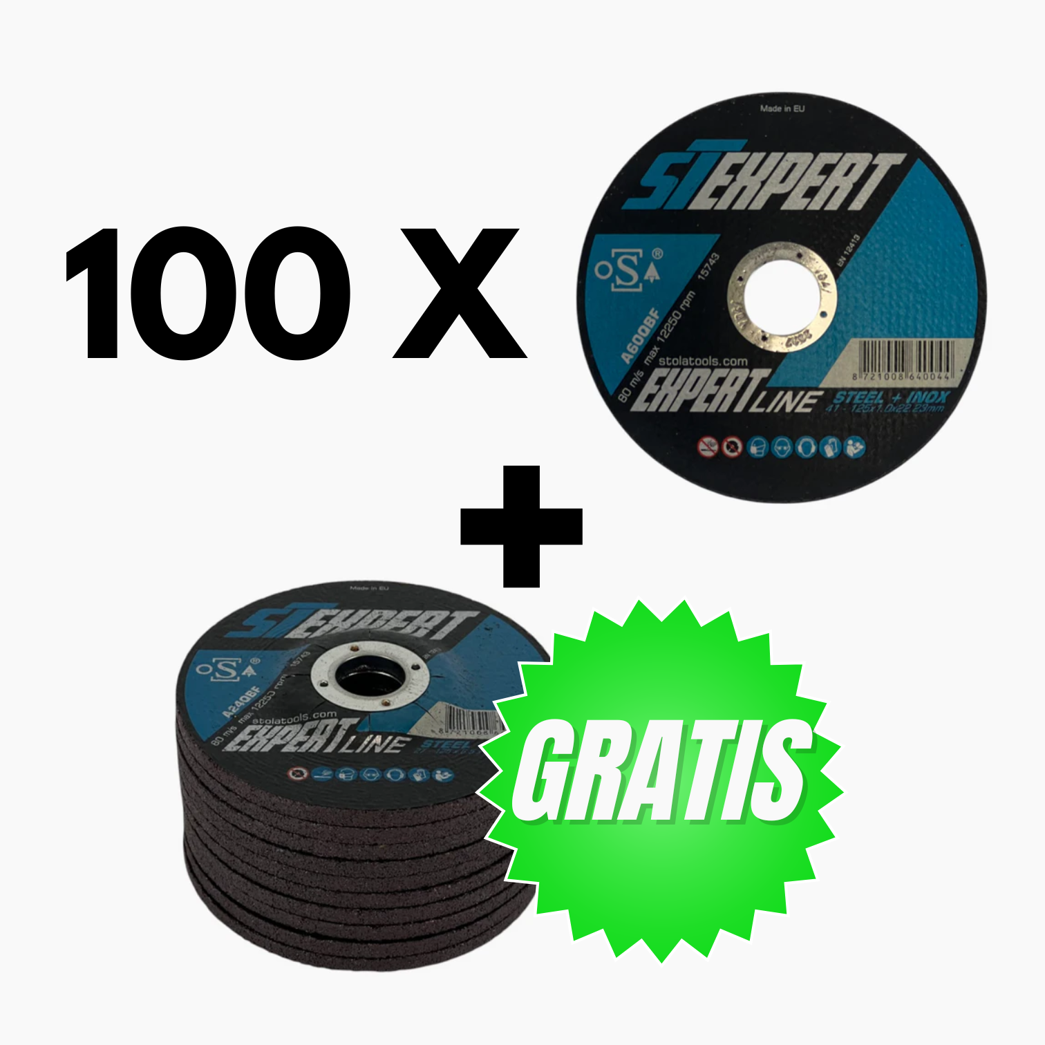 100 x Doorslijpschijf ST Expert 125 x 1,0 mm + Gratis 10 x Afbraamschijf ST Expert 125 x 6,5 mm OP=OP!