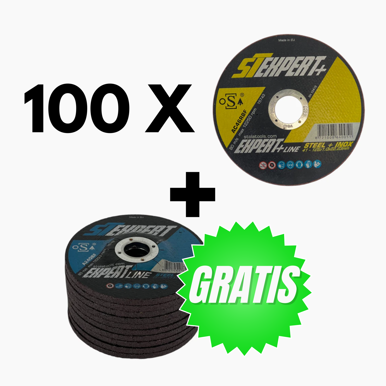 100 x Keramische doorslijpschijf ST Expert+ 125x1,0 mm + Gratis 10 x Afbraamschijf ST Expert 125 x 6,5 mm OP=OP!